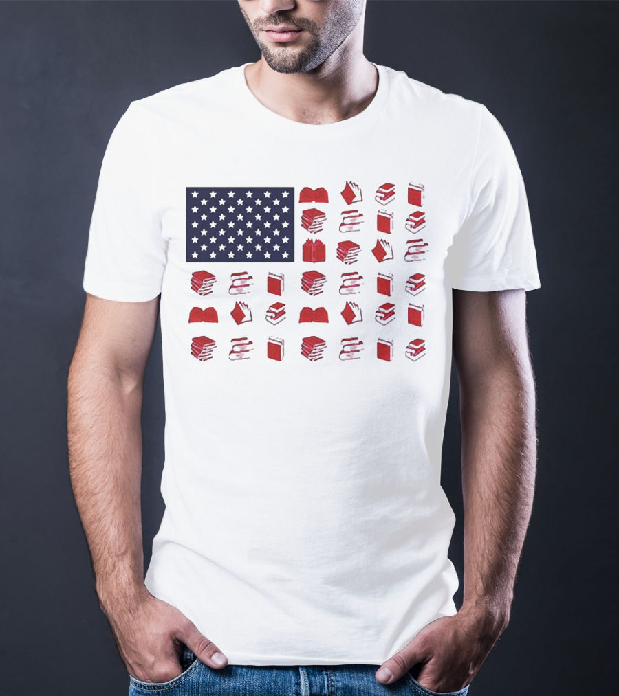 American Flag Made Of Books Veteran Independence Day T-Shirt