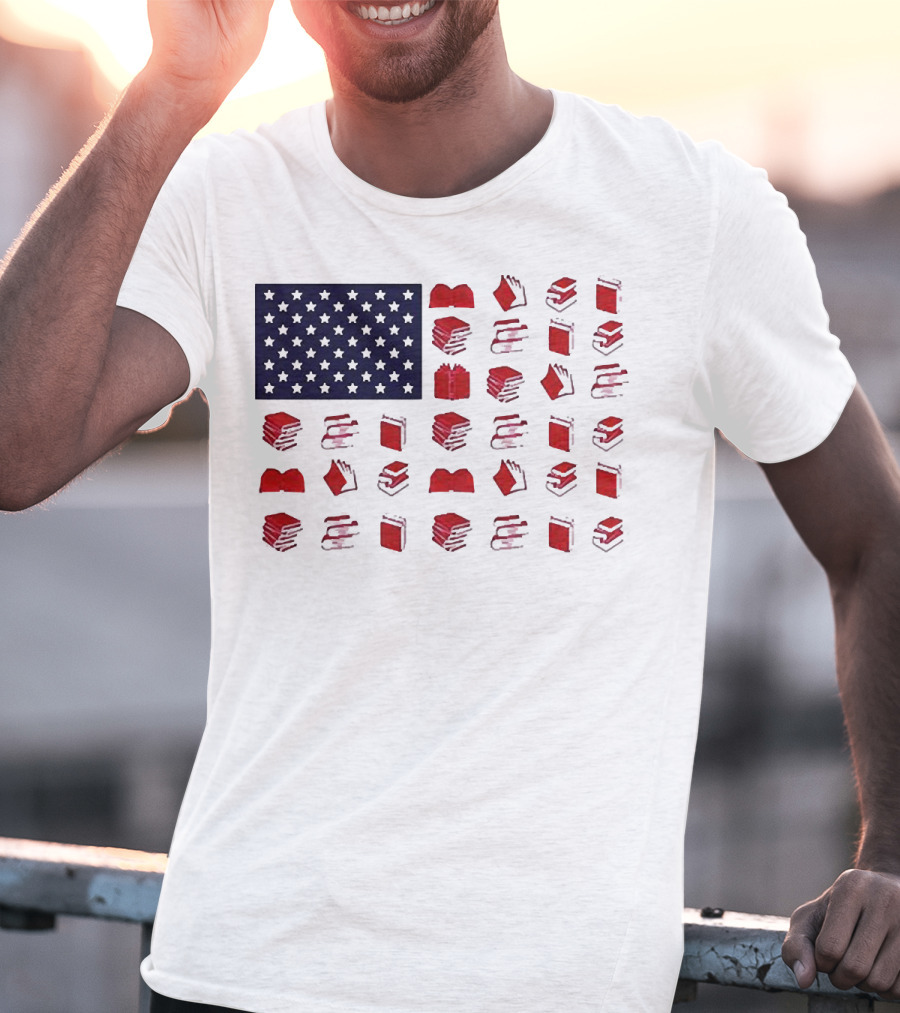 American Flag Made Of Books Veteran Independence Day T-Shirt