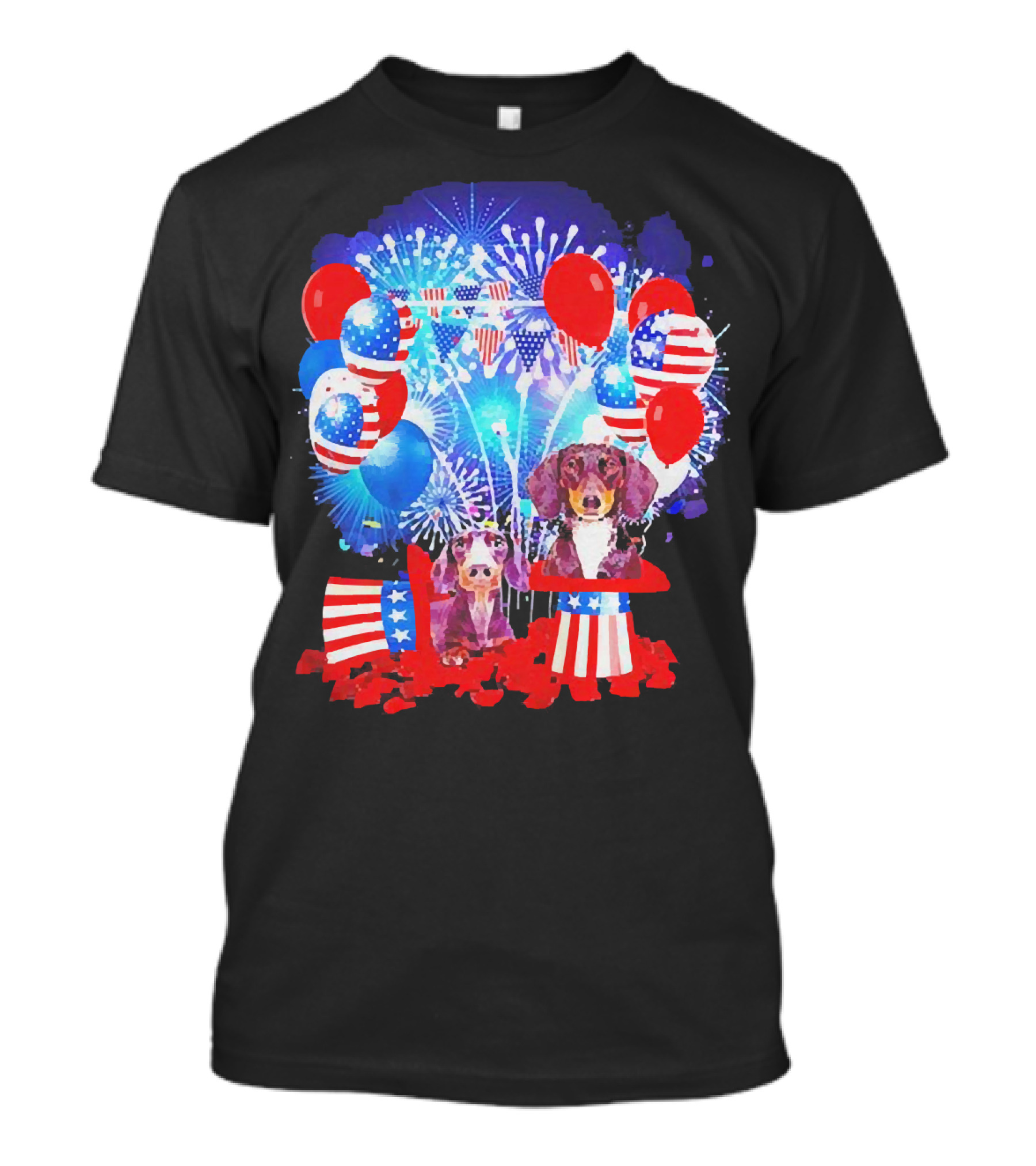 Dachshund American Flag Fireworks Balloons Independence Day T-Shirt