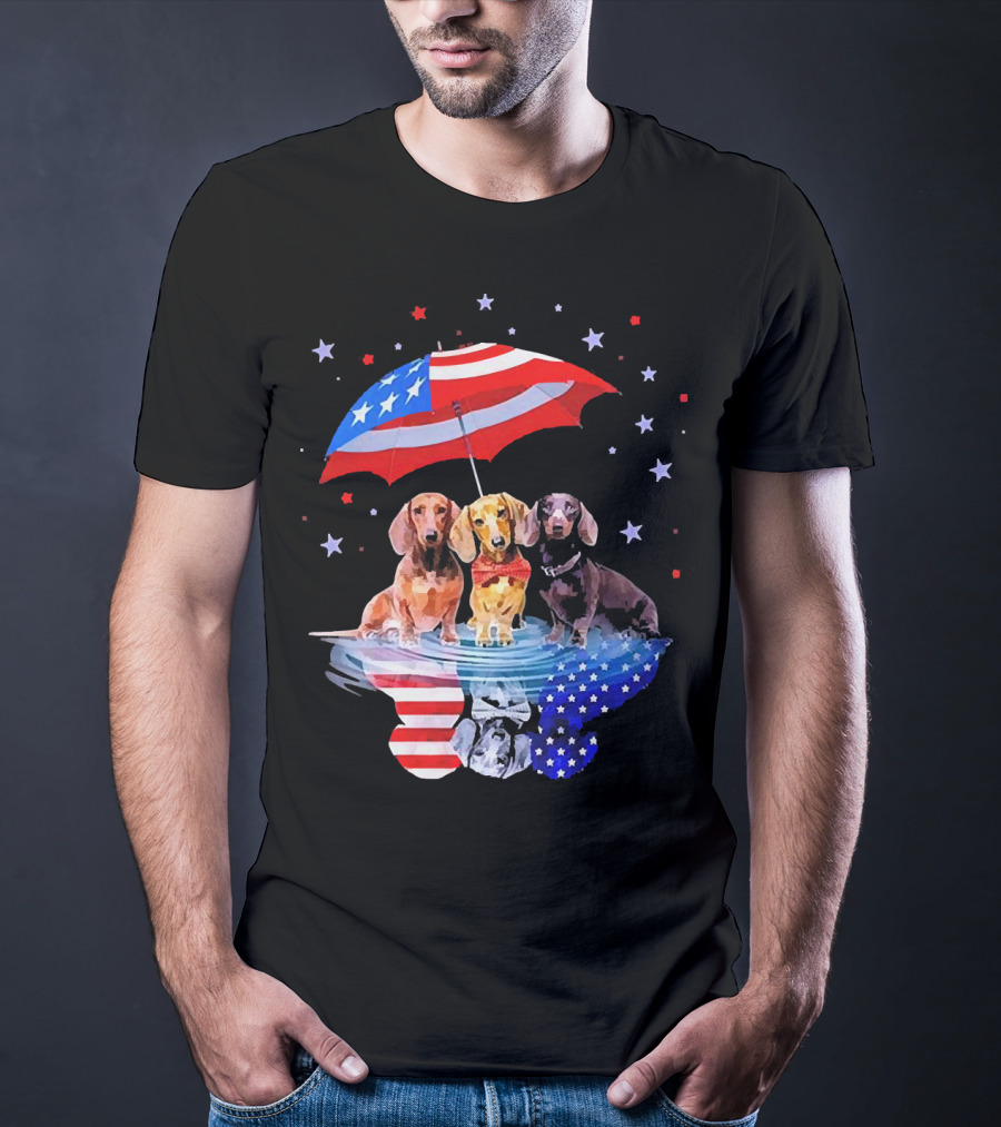 Dogs Dachshund American Flag Stars Umbrella T-Shirt