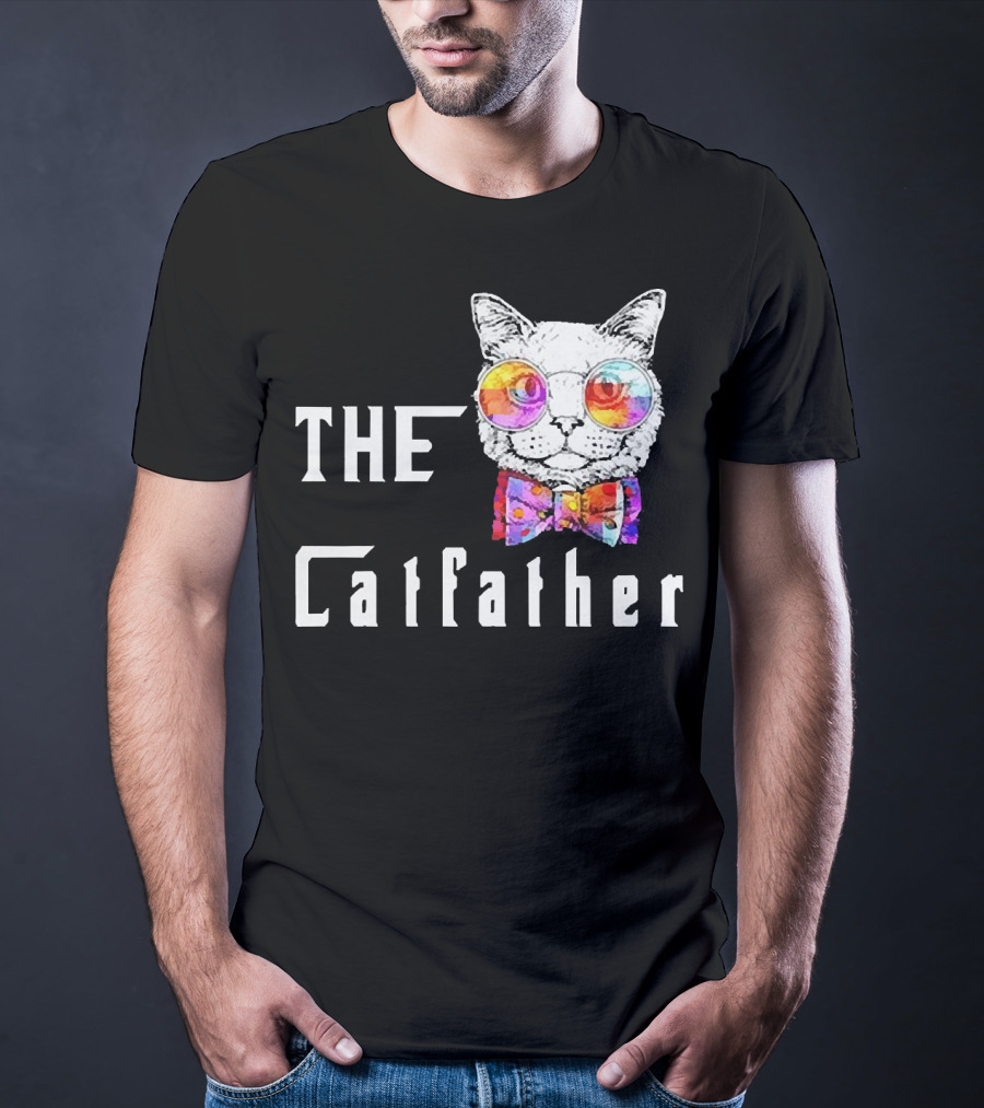 The Catfather Nerd Cat With Glasses And Bow T-Shirt