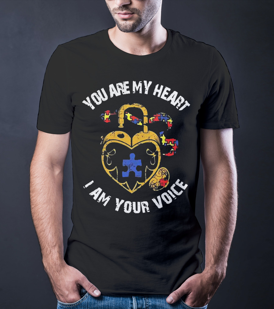 Autism Awareness Heart Lock With Puzzle Piece Connection: You Are My Heart I Am Your Voice T-Shirt