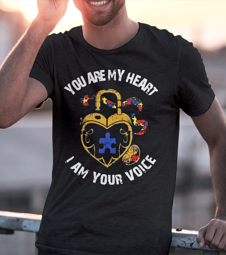 Autism Awareness Heart Lock With Puzzle Piece Connection: You Are My Heart I Am Your Voice T-Shirt
