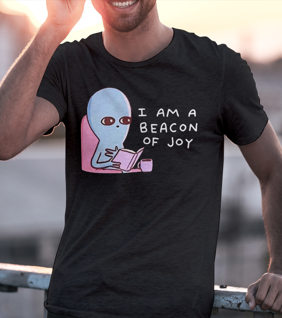 Strange Planet I Am A Beacon Of Joy Alien Reading Book With Coffee T-Shirt