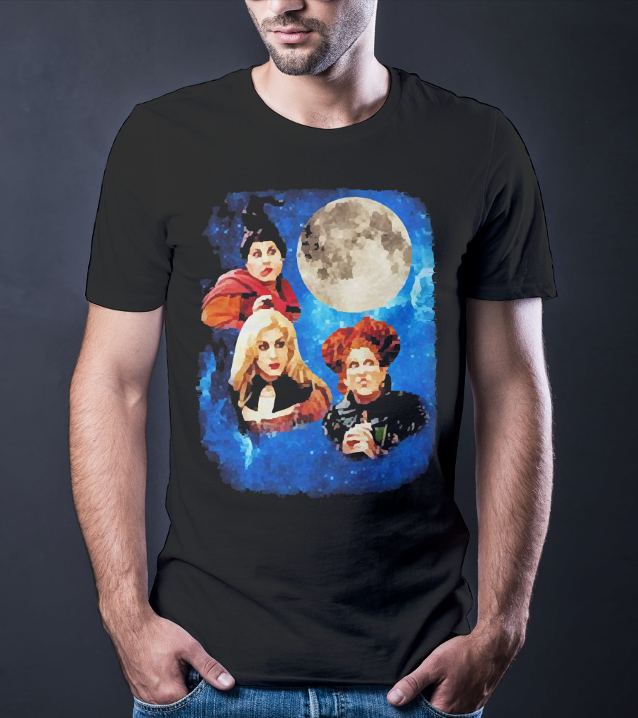 Three Hocus Pocus Moon Sanderson Sisters Night Sky T-Shirt