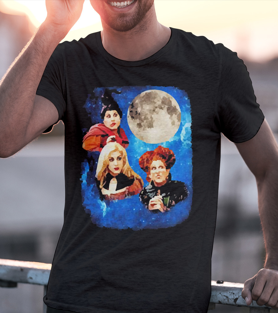 Three Hocus Pocus Moon Sanderson Sisters Night Sky T-Shirt