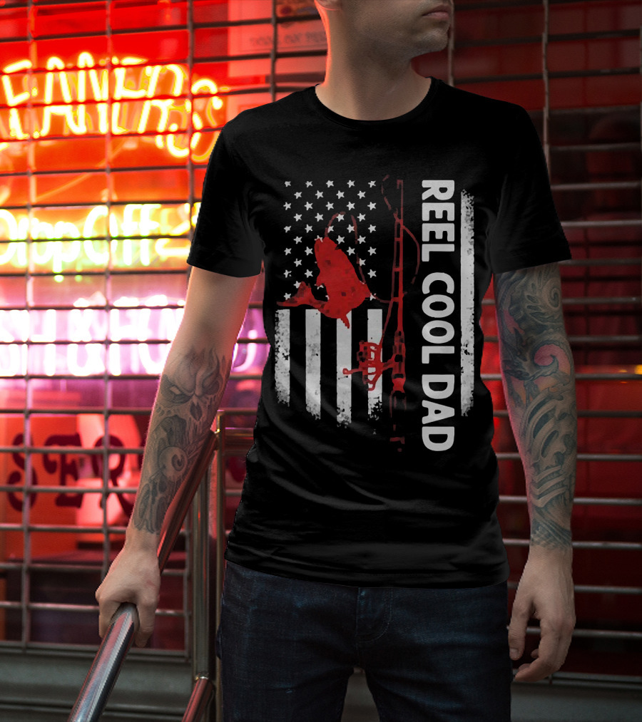 Reel Cool Dad American Flag Fishing Veteran T-Shirt