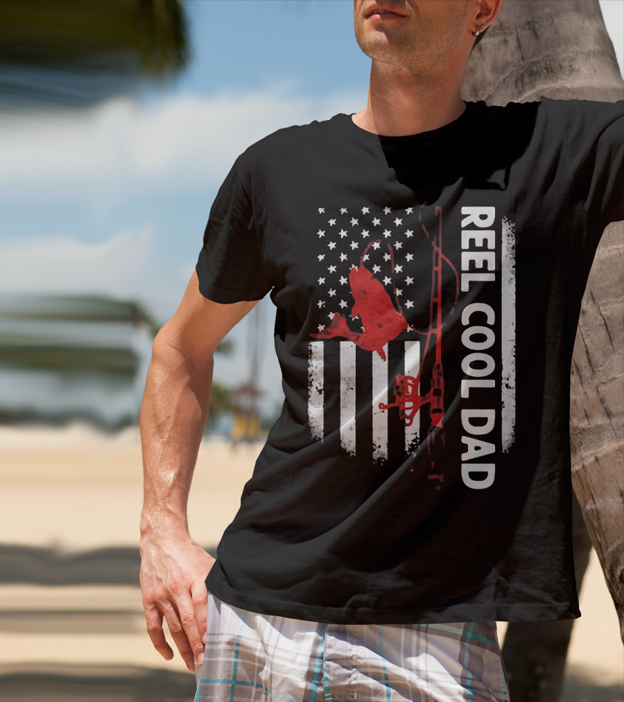 Reel Cool Dad American Flag Fishing Veteran T-Shirt