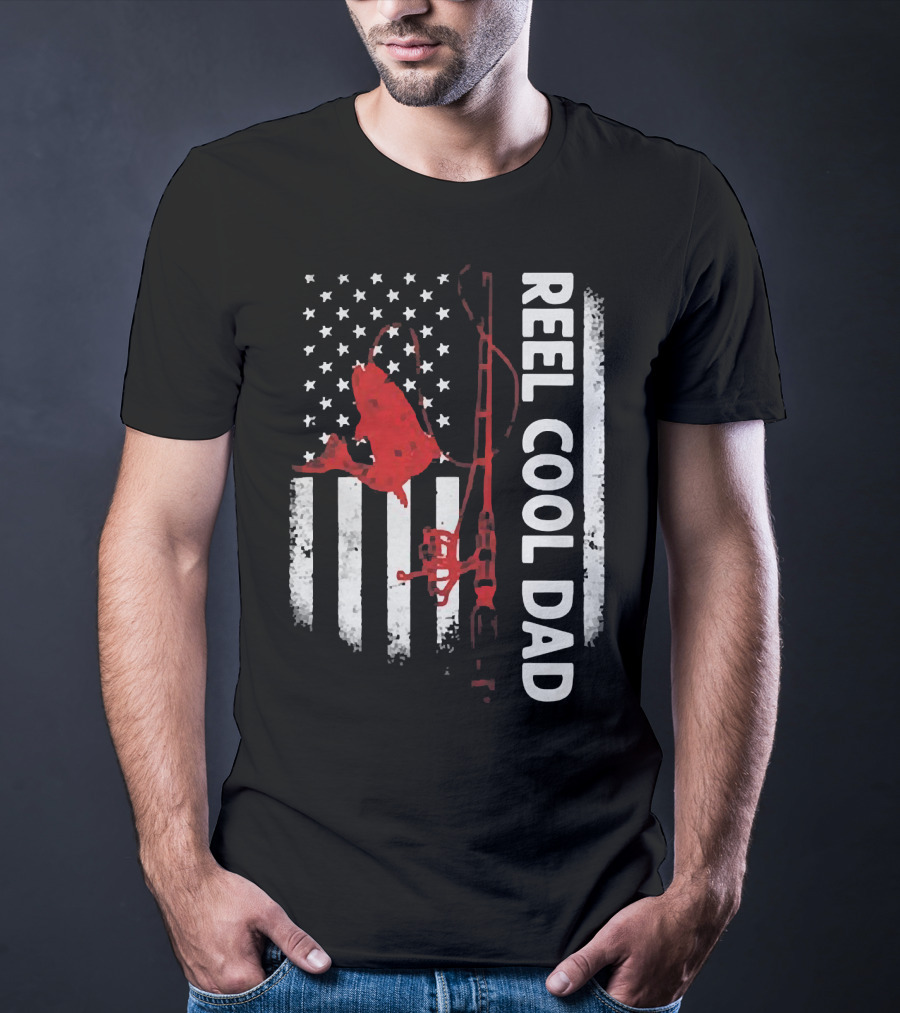 Reel Cool Dad American Flag Fishing Veteran T-Shirt