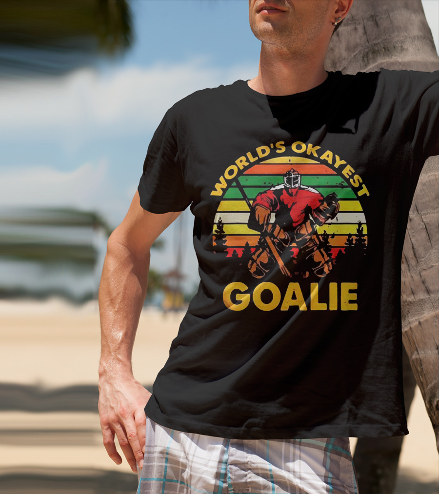 World's Okayest Goalie Vintage Hockey Retro Stripes T-Shirt