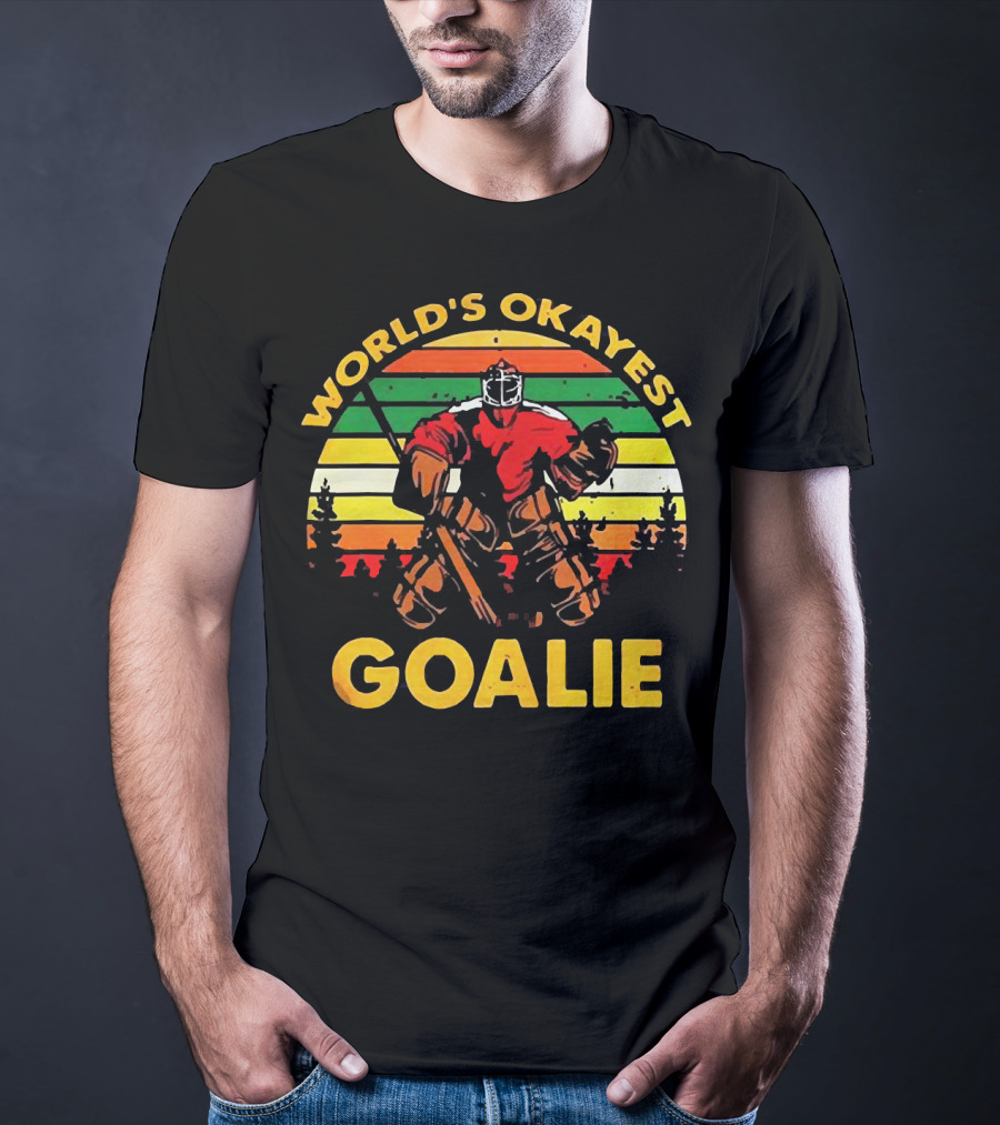 World's Okayest Goalie Vintage Hockey Retro Stripes T-Shirt