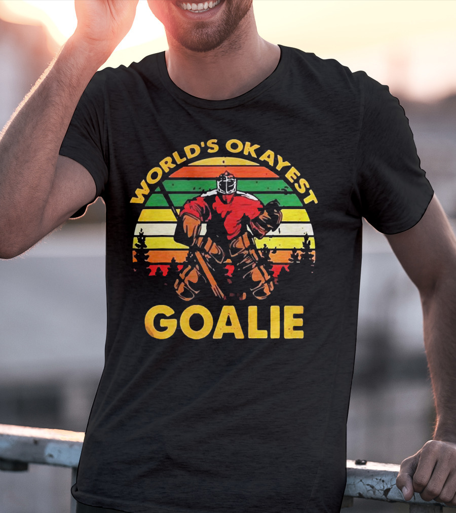 World's Okayest Goalie Vintage Hockey Retro Stripes T-Shirt