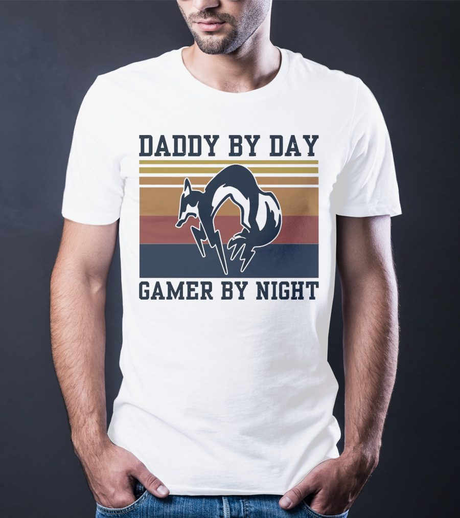Daddy By Day Gamer By Night Retro Foxhound T-Shirt