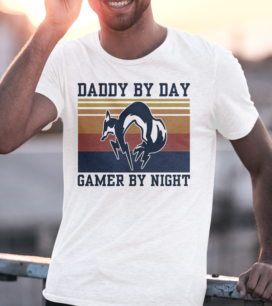 Daddy By Day Gamer By Night Retro Foxhound T-Shirt