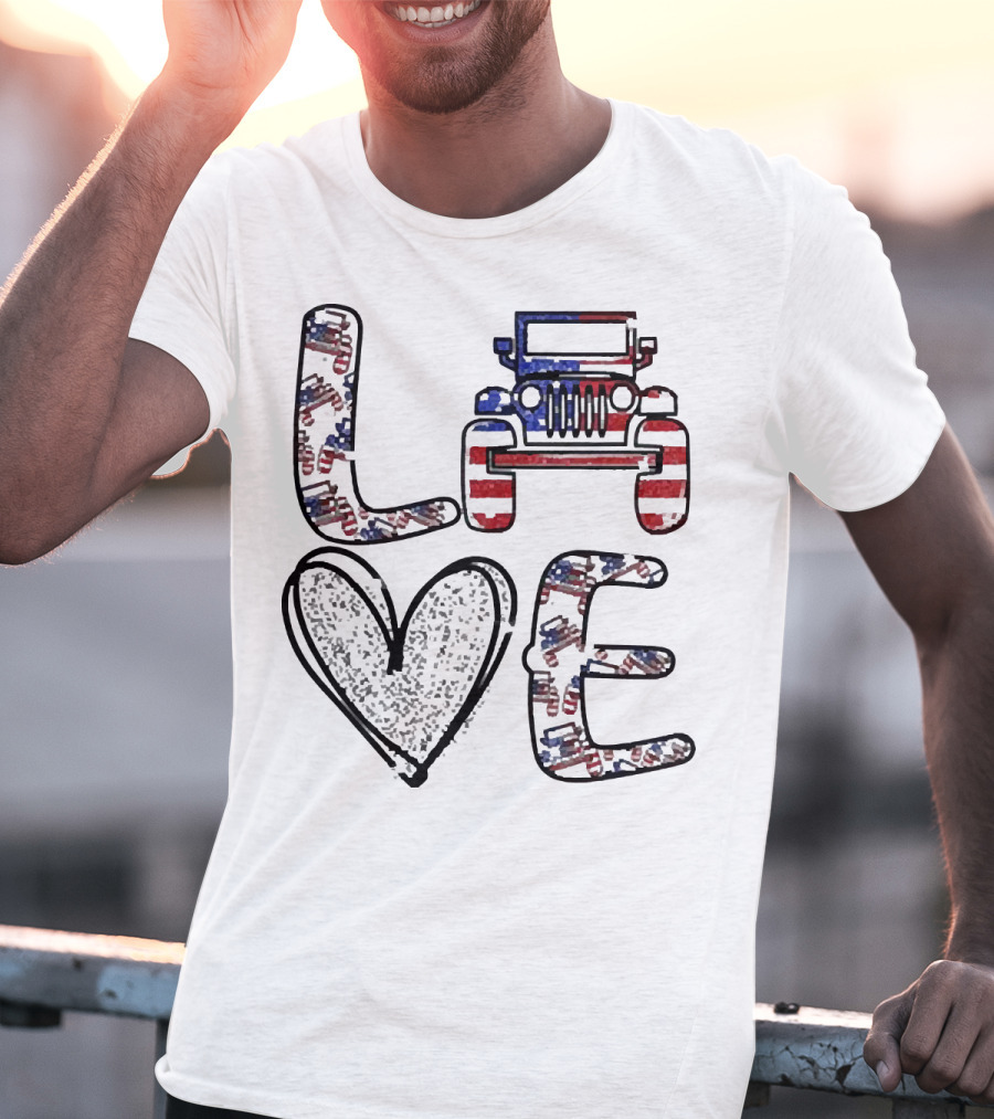Love Jeep American Flag Enthusiast T-Shirt