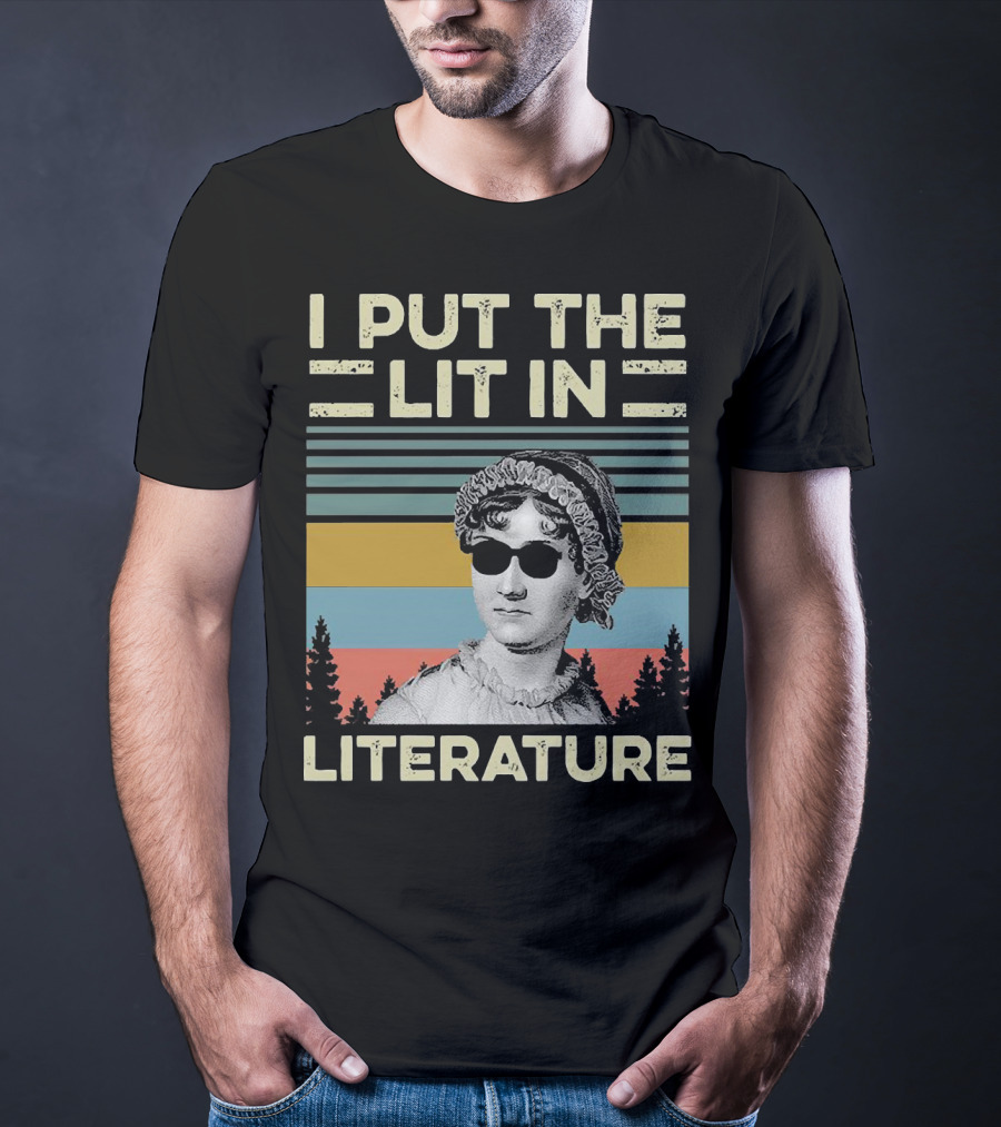 I Put The Lit In Literature Jane Austen Vintage Sunglasses Retro Forest Stripes T-Shirt