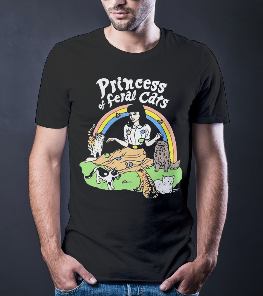 Princess Of Feral Cats With Rainbow And Cats In T-Shirt