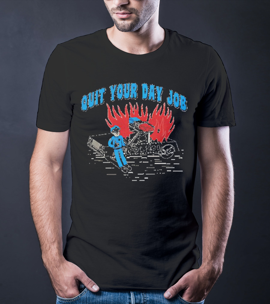 Police Quit Your Day Job Flaming Car Drawing T-Shirt