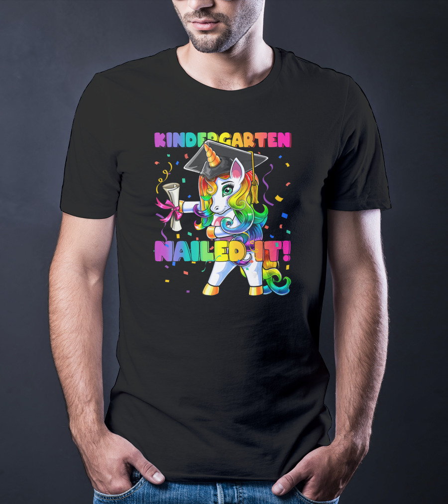 Kindergarten Nailed It Flossing Unicorn Graduation Cap T-Shirt