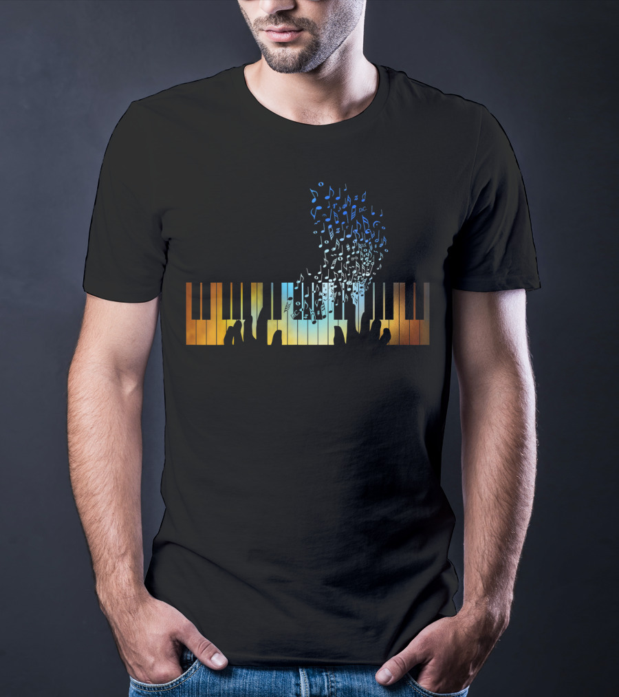 Musical Notes Rising From Colorful Keyboard Piano T-Shirt