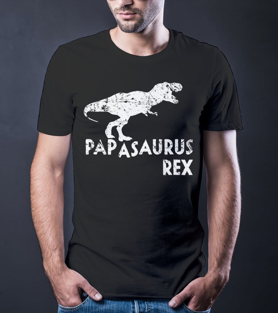 Mens Papasaurus Rex Funny Cute Dinosaur Father's Day T-Rex T-Shirt