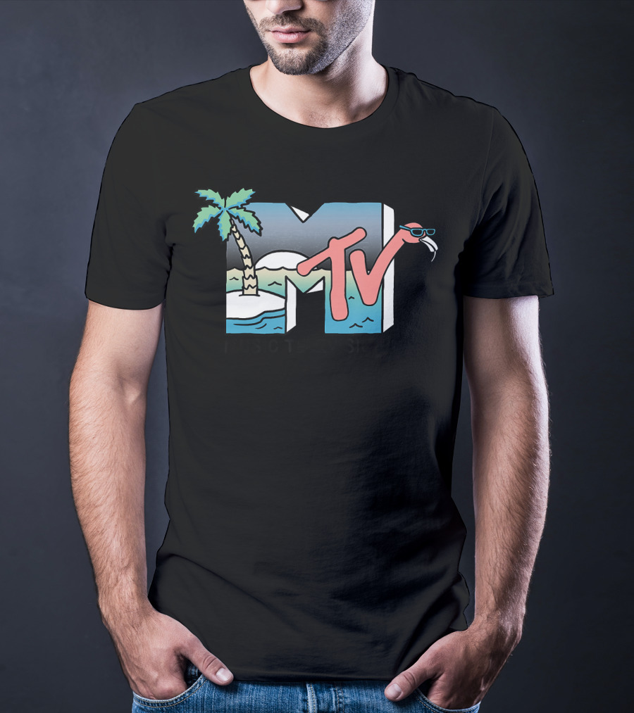 MTV Music Television Beach Island Flamingo Sunglasses T-Shirt
