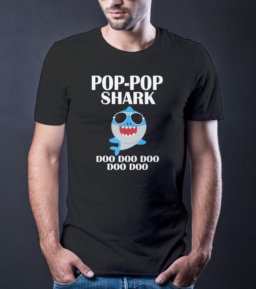 Pop Pop Shark Doo Doo Doo Funny Poppop Sunglasses Cartoon T-Shirt