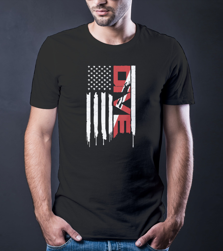 American Flag Scuba Diving DIVE With Diver T-Shirt