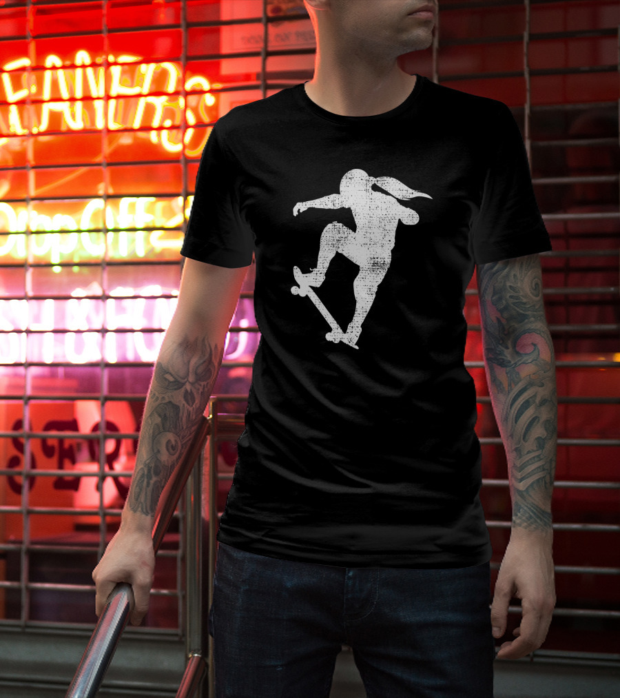 Skater Girl Skateboard Skateboarder Silhouette Riding Skateboard T-Shirt