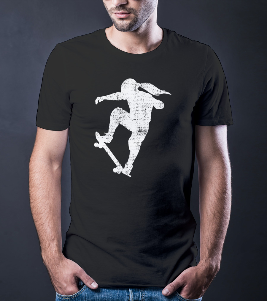 Skater Girl Skateboard Skateboarder Silhouette Riding Skateboard T-Shirt