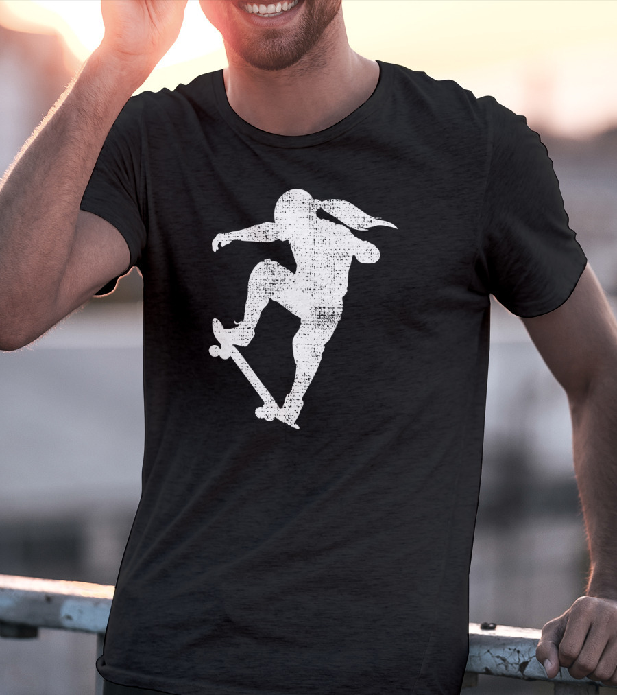 Skater Girl Skateboard Skateboarder Silhouette Riding Skateboard T-Shirt