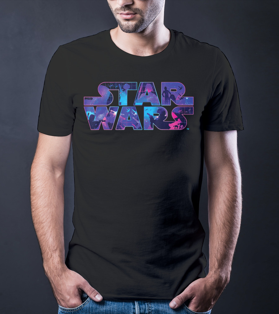 Star Wars Retro 90s Silhouette Twinkling Stars T-Shirt