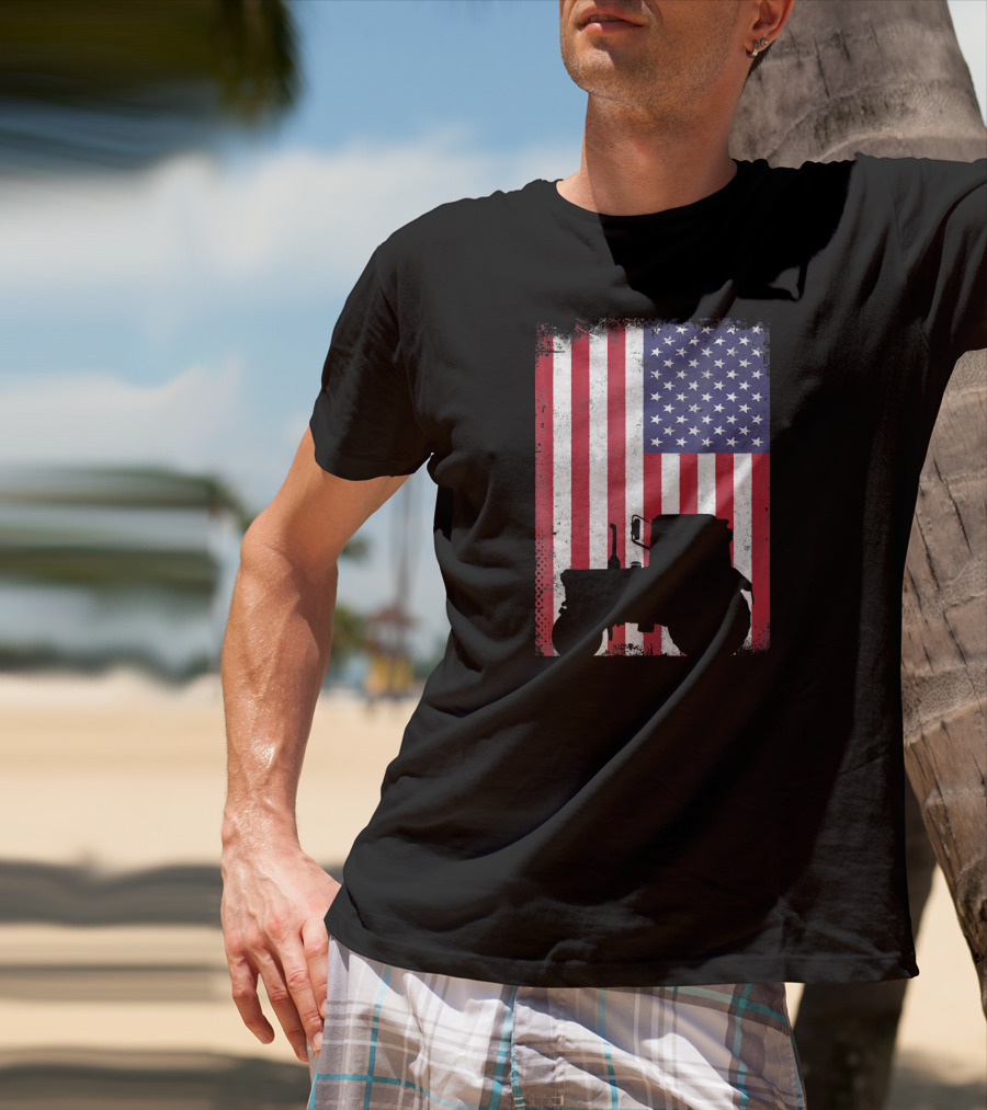 Patriotic American Flag With Vintage Tractor Farming T-Shirt