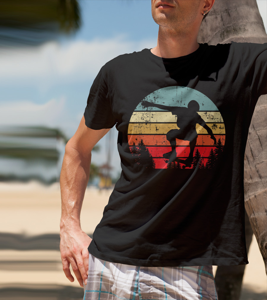 Trick Move Retro Vintage Skateboarder Silhouette Forest Sunset T-Shirt