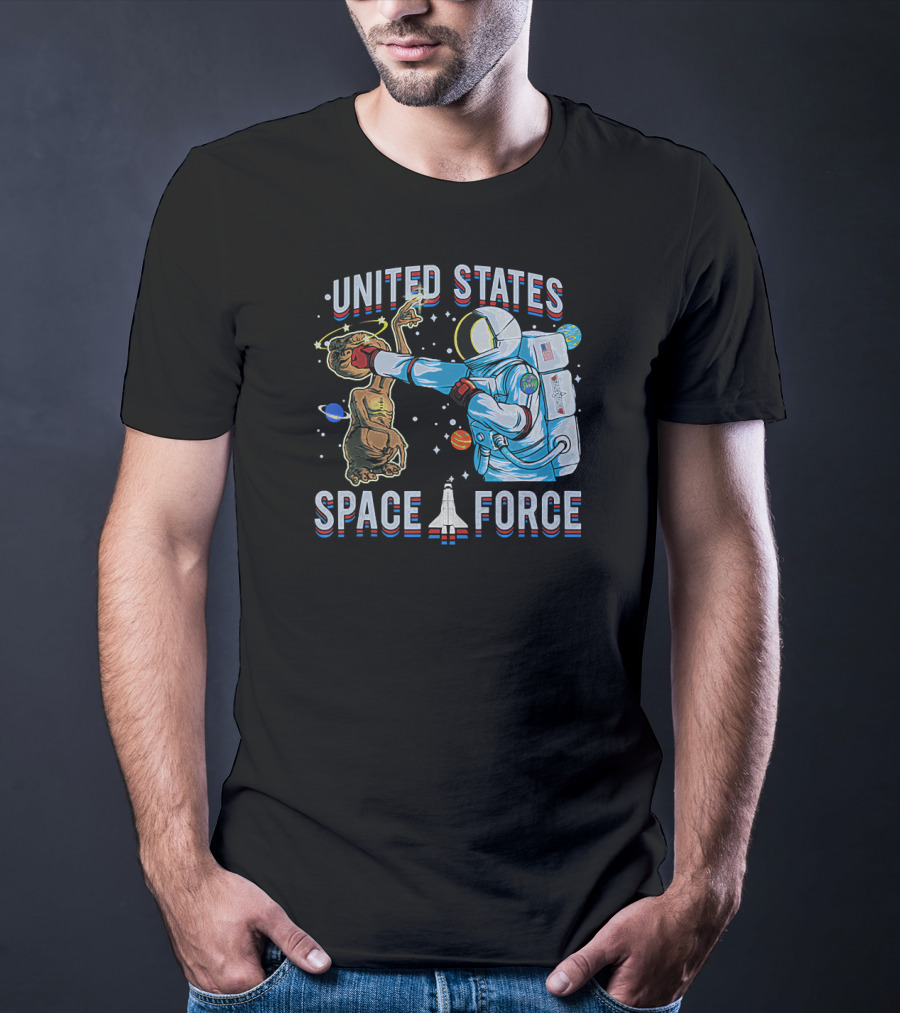 United States Space Force Astronaut Punching Alien In Humorous Space Scene T-Shirt