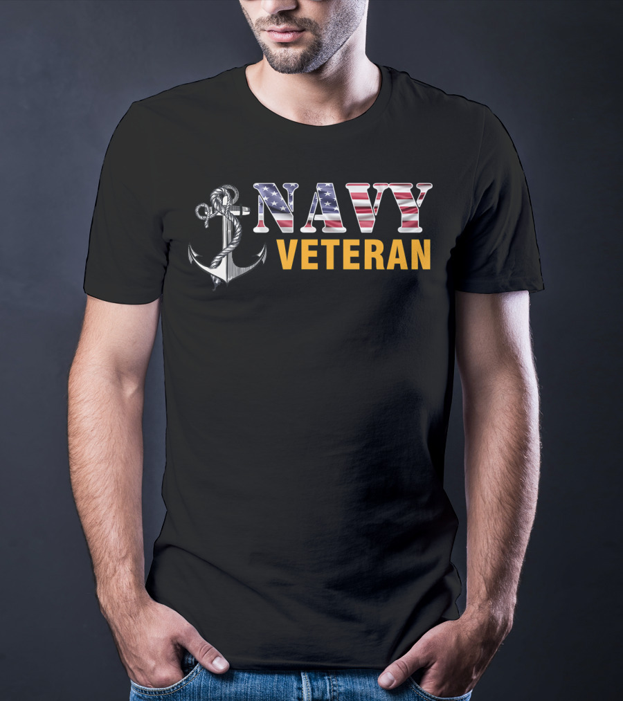 Navy Veteran American Flag Anchor T-Shirt