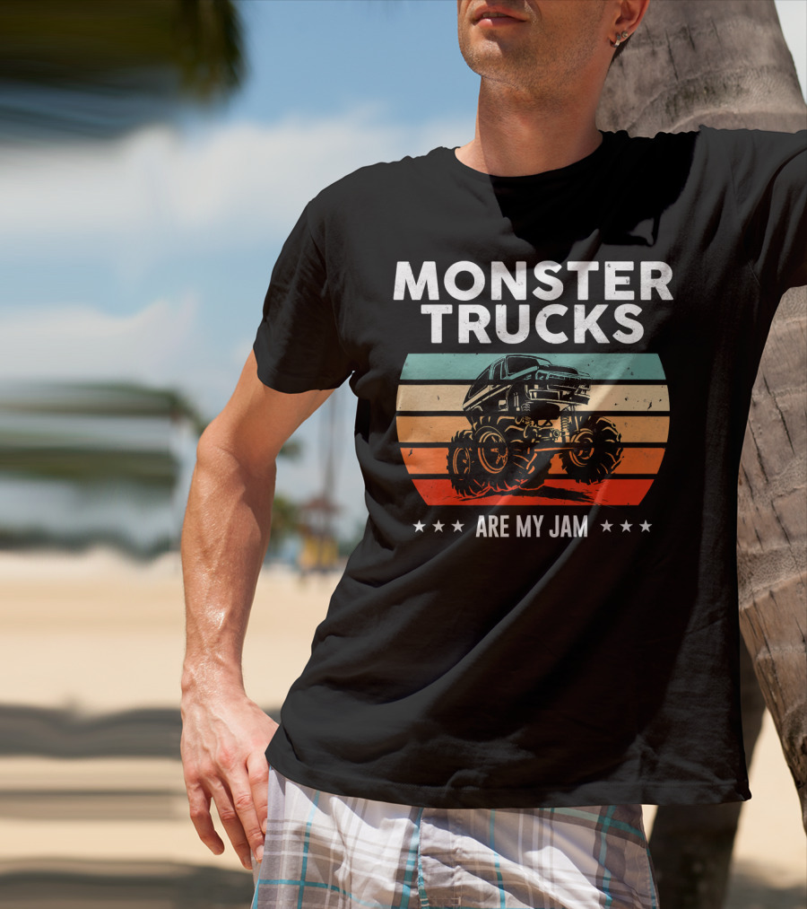 Monster Trucks Are My Jam Retro Sunset Vintage Cool Engines T-Shirt