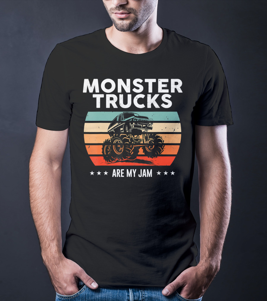 Monster Trucks Are My Jam Retro Sunset Vintage Cool Engines T-Shirt