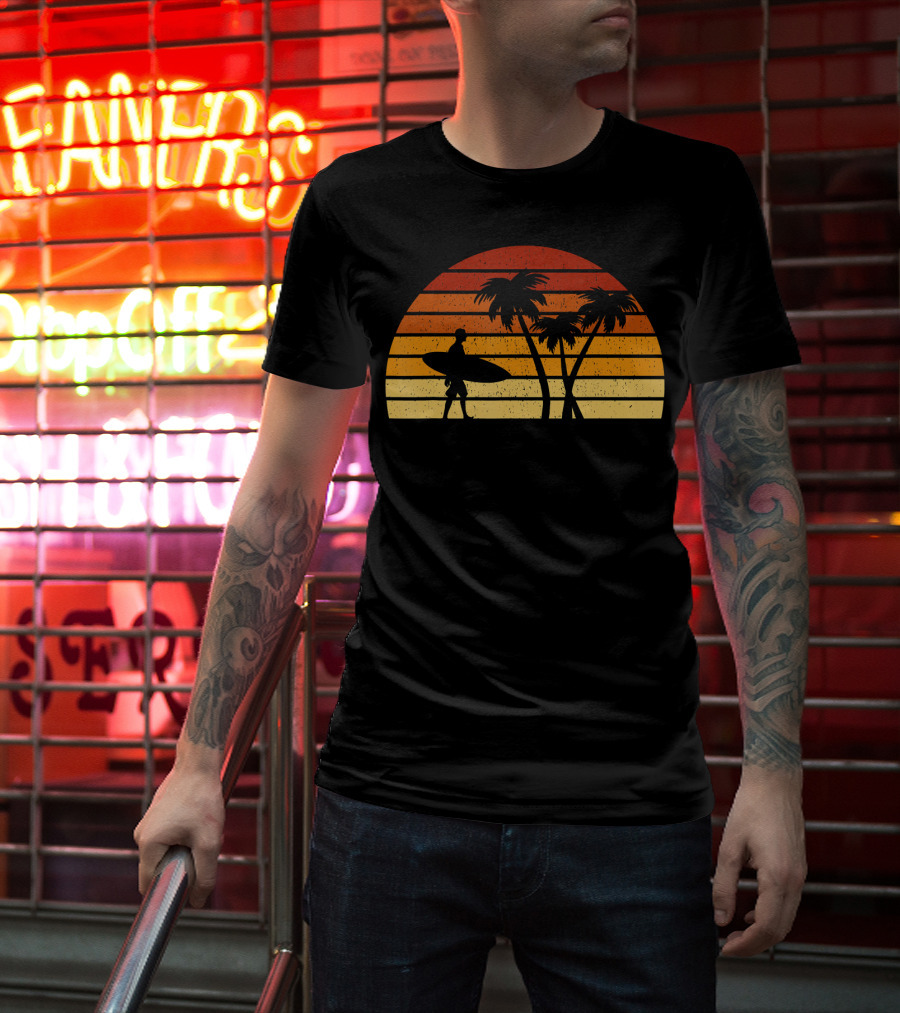 Vintage Sunset Surfing Palm T-Shirt
