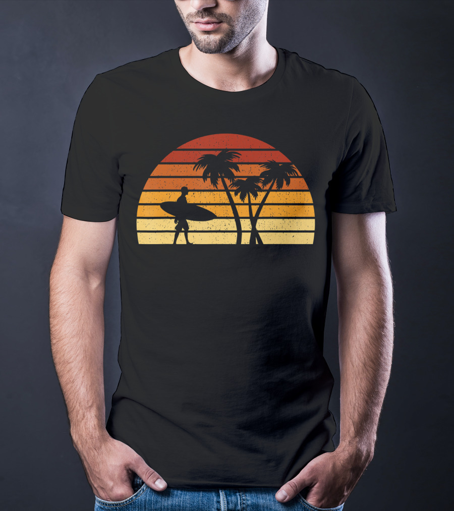Vintage Sunset Surfing Palm T-Shirt
