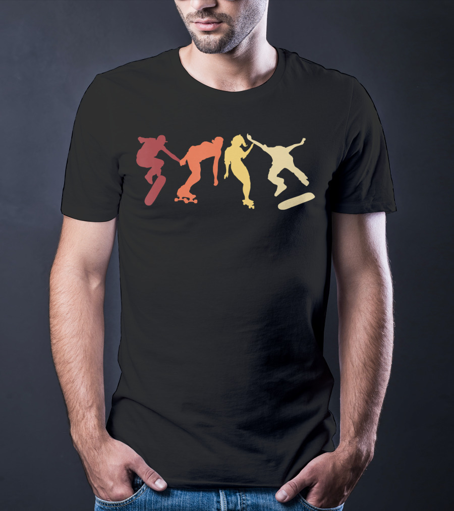 Retro Vintage Skateboard Skater Silhouettes Skate Boarding T-Shirt