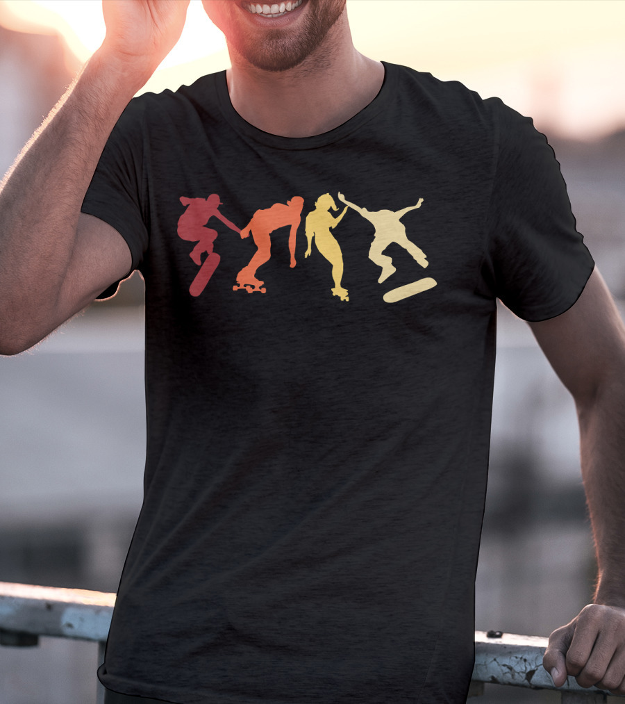 Retro Vintage Skateboard Skater Silhouettes Skate Boarding T-Shirt