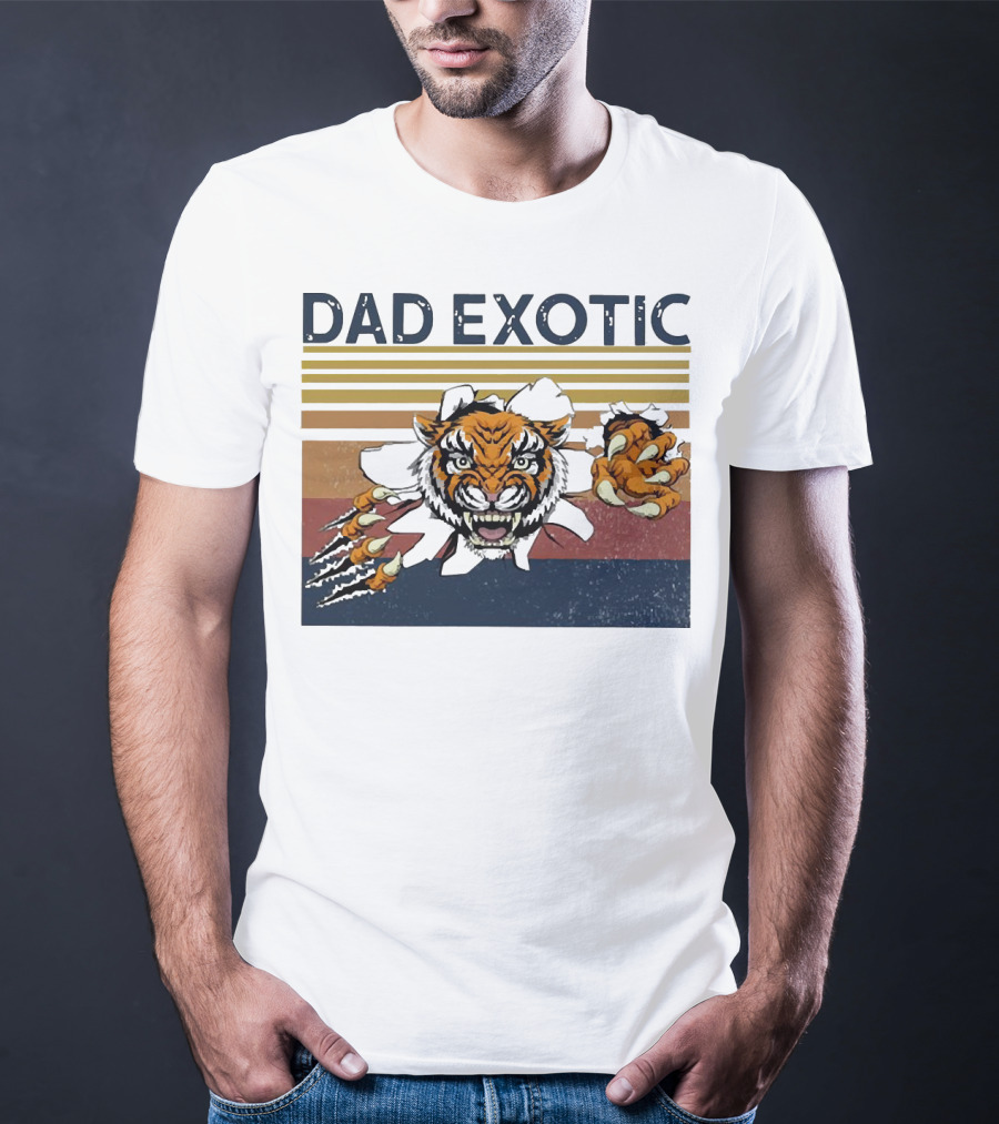 Dad Exotic Fierce Tiger With Retro Stripes T-Shirt