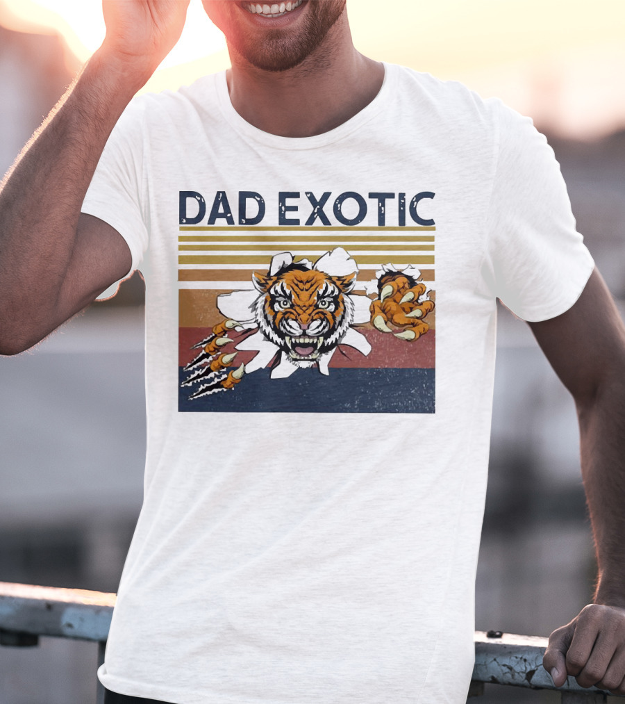 Dad Exotic Fierce Tiger With Retro Stripes T-Shirt