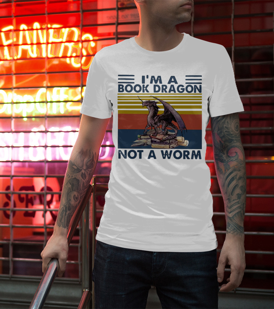 I'm A Book Dragon Not A Worm Fantasy Creature On Stack Of Books T-Shirt