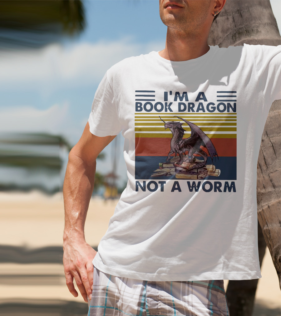 I'm A Book Dragon Not A Worm Fantasy Creature On Stack Of Books T-Shirt