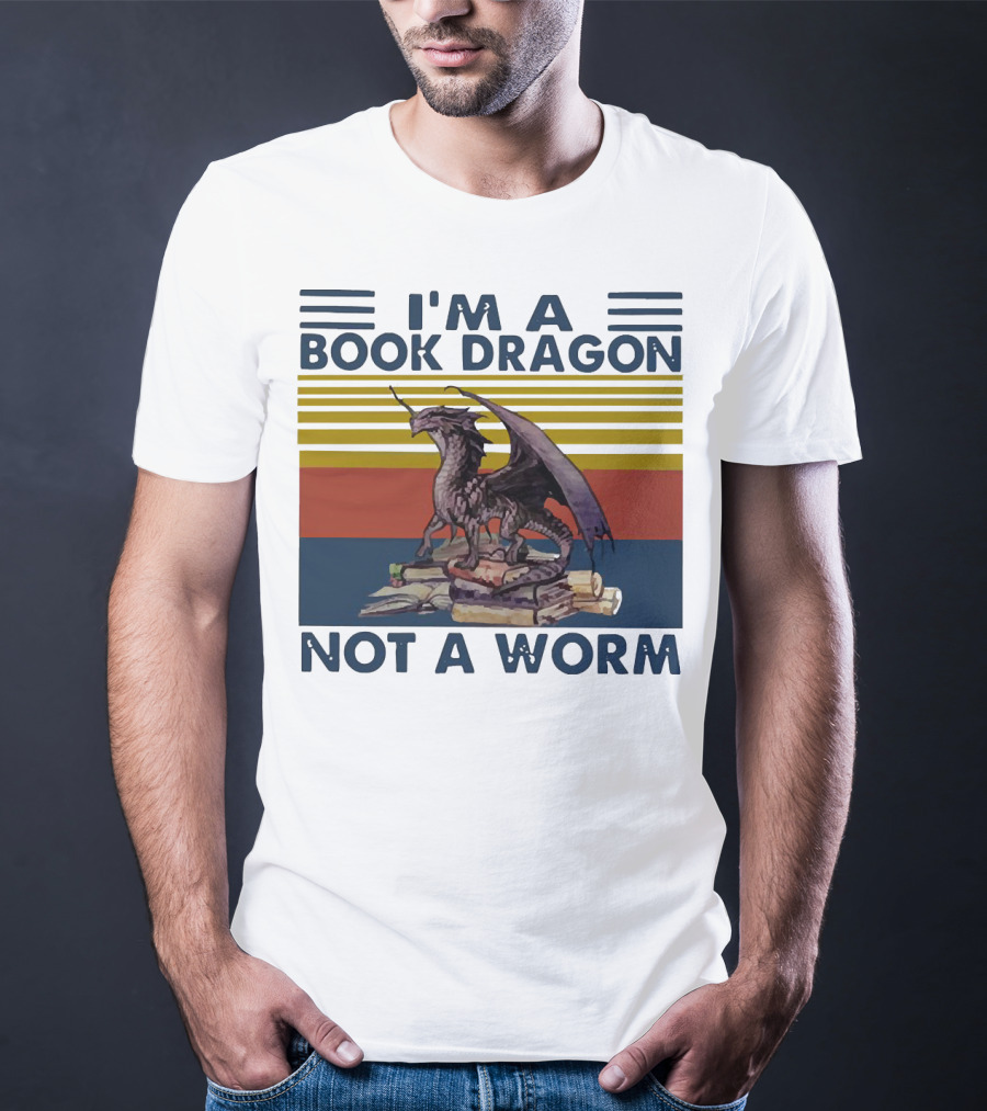 I'm A Book Dragon Not A Worm Fantasy Creature On Stack Of Books T-Shirt