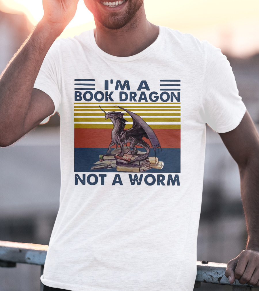 I'm A Book Dragon Not A Worm Fantasy Creature On Stack Of Books T-Shirt