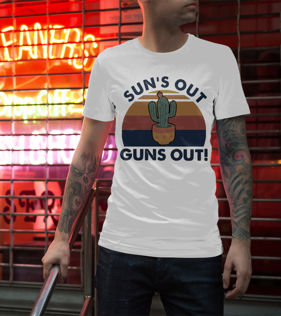 Sun’s Out Guns Out Cactus Retro Sunburst T-Shirt