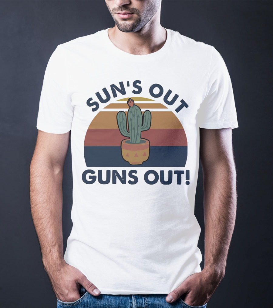 Sun’s Out Guns Out Cactus Retro Sunburst T-Shirt